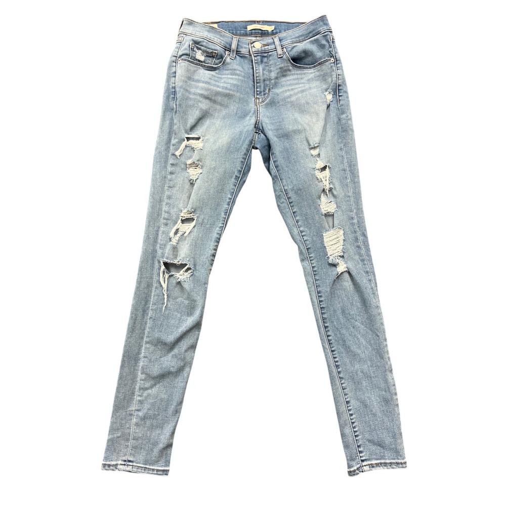 Levis Premium Curvy Skinny Jeans Womens 27 Light Wash Distressed‎ Ripped Blue